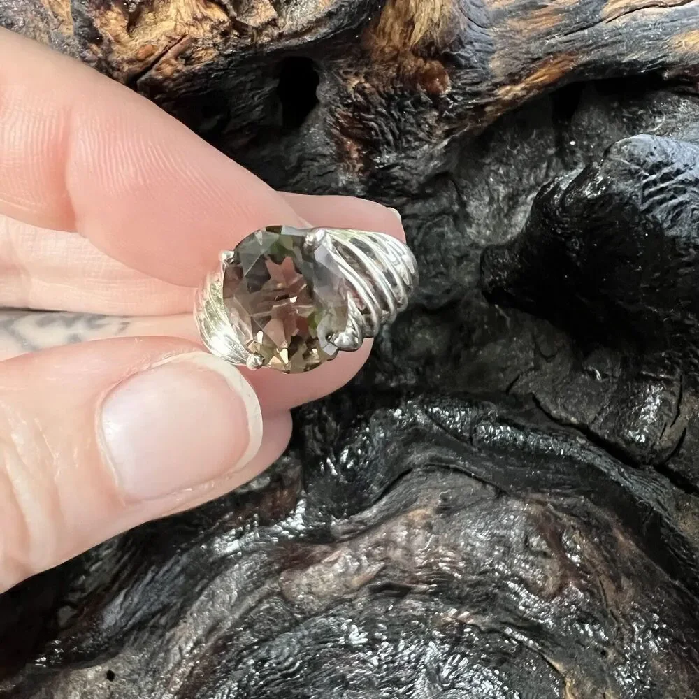 Vintage Clyde Duneier 3.63 ct Oval Smoky Quartz Ring Size 7 Sterling Silver CID